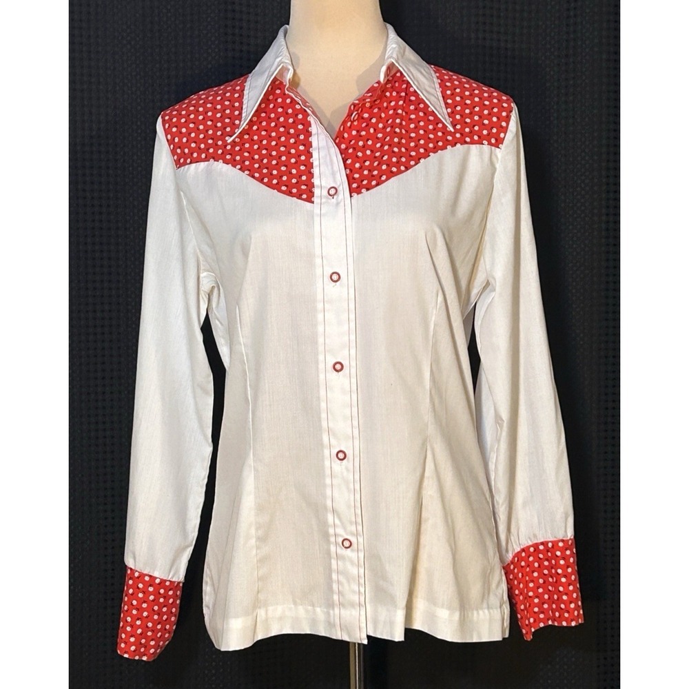 Vintage Judy Bond White with Ditsy Print Cowboy Country Western Shirt